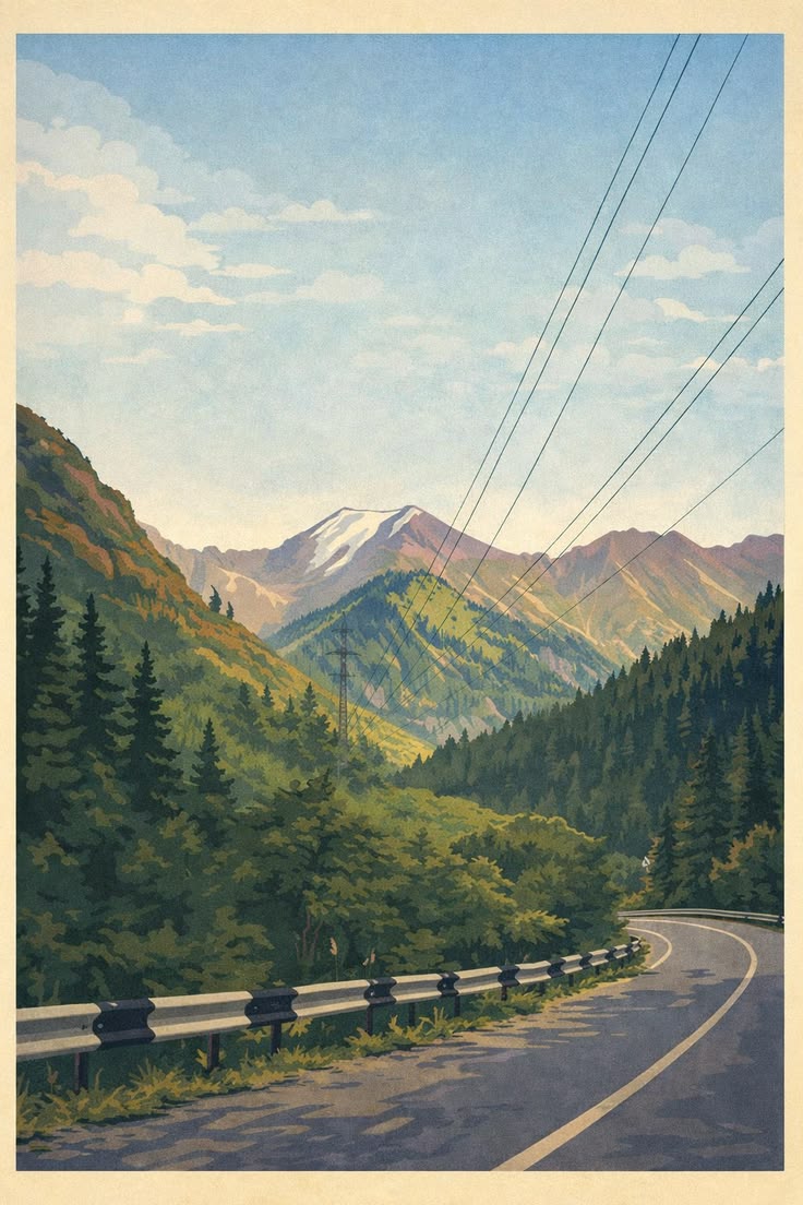 Vintage Road Mountain Poster