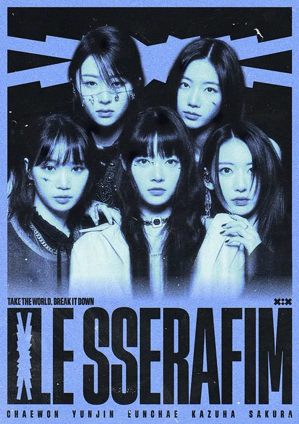 LE SSERAFIM – Blue Neon Group Poster