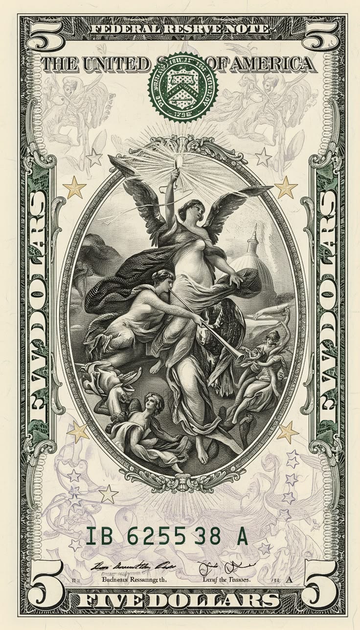 Five Dollars – Vintage Currency Poster