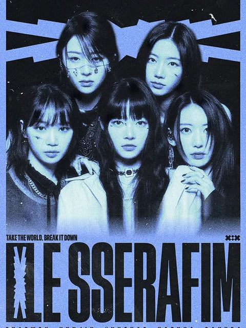 LE SSERAFIM – Blue Neon Group Poster